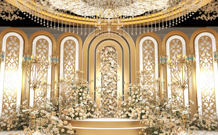 皮山香槟色调婚礼堂效果展示